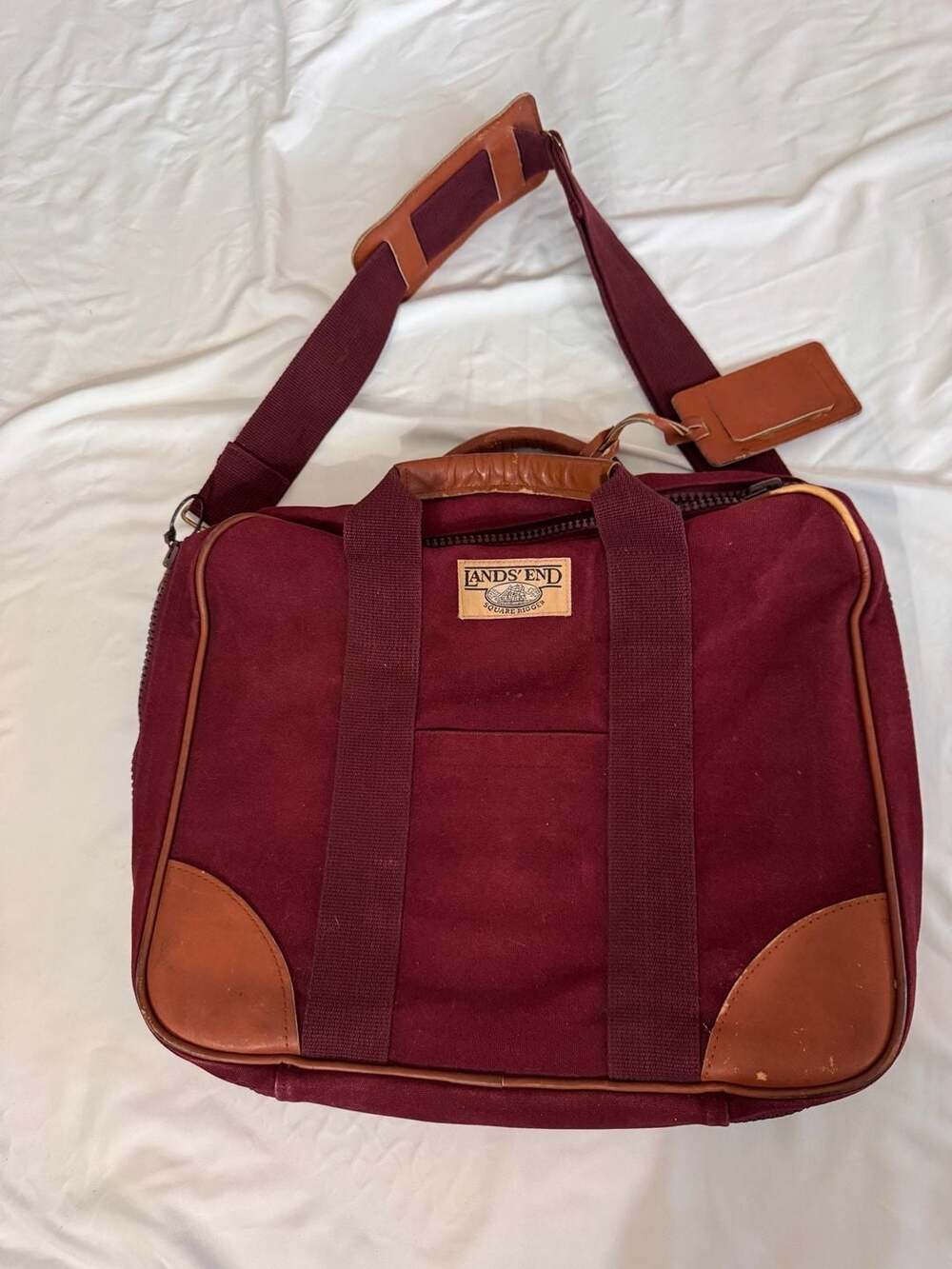 Lands' End Square Rigger Canvas Luggage Bag Burgundy Travel